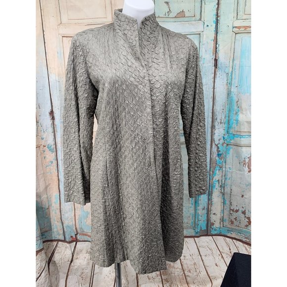 Eileen Fisher Womans Small Crinkle Jacket Pockets Magnetic Snap Closure Gray Sag - Picture 10 of 12